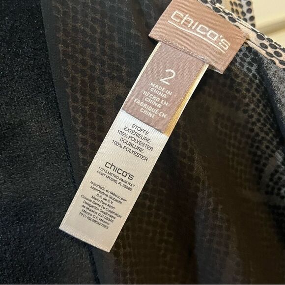Chico's Women's Black White Dot Layered Chiffon Open Vest Sz 2 Chico’s = Large - Picture 6 of 10